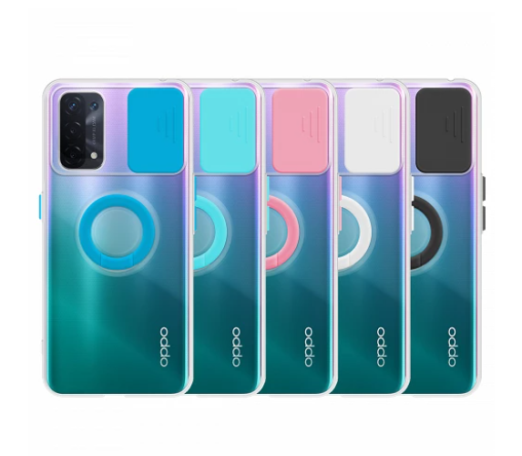 Funda Oppo A74 Transparente con Anilla y Cubre Cámara 5 Colores