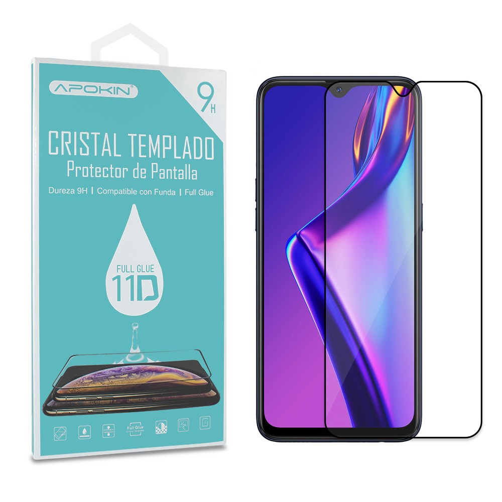 Cristal templado Full Glue 11D Premium Oppo A12/A12S Protector de Pantalla Curvo Negro