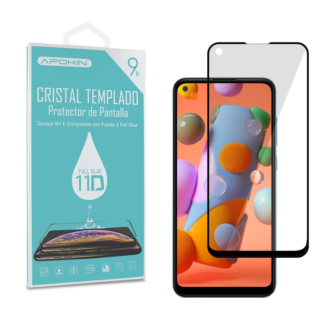 Cristal templado Full Glue 11D Premium Samsung A11/ Redmi Note 9/Redmi Note 9T-5G Protector de Pantalla Curvo Negro