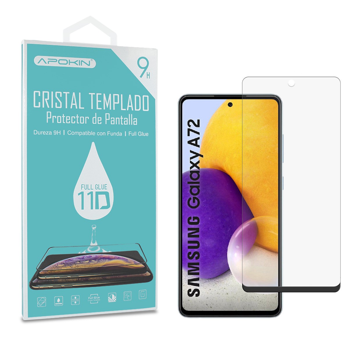Cristal templado Full Glue 11D Premium Samsung Galaxy M53/A72 Protector de Pantalla Curvo Negro